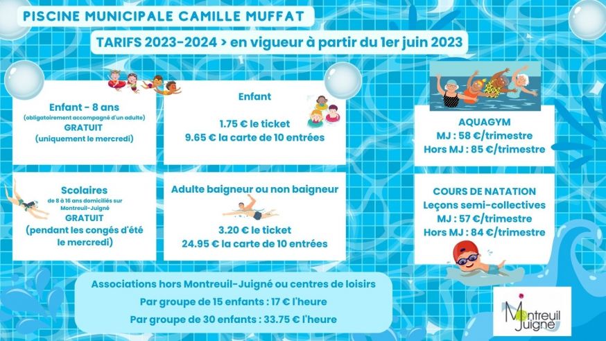 Tarifs piscine  2023-2024